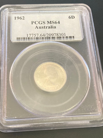 Australian 1962 MS64 Sixpence