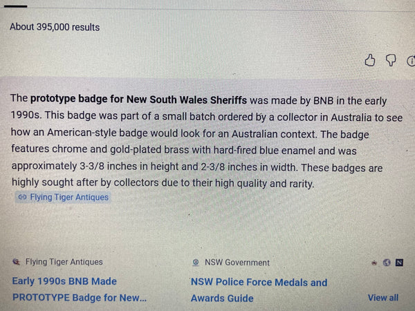 Prototype NSW Sheriff’s Enamel Badge