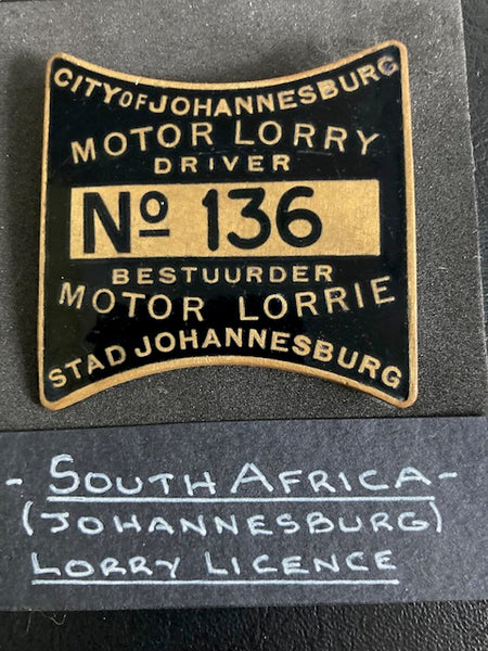 South Africa Lorry Licence Enamel Badge