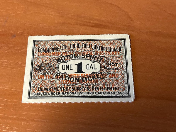 1939 -1940 One Gallon Ration Coupon