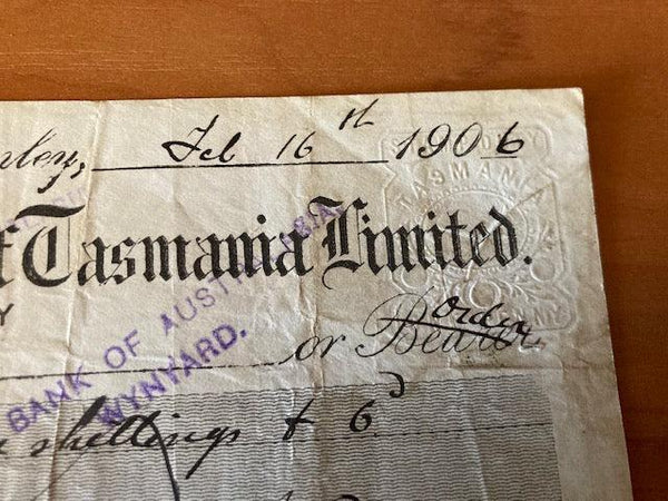 National Bank of Tasmania 1906 Cheque