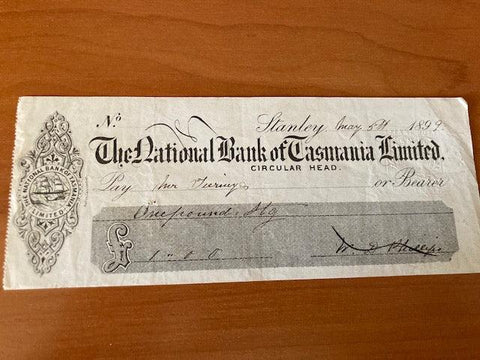 1899 - Bank of Tasmania Cheque