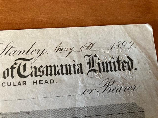 1899 - Bank of Tasmania Cheque