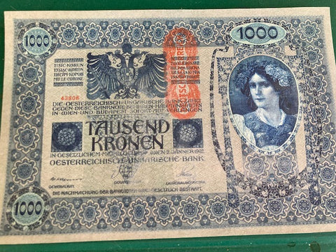 1918 - Austrian 1,000 Kronen Banknote