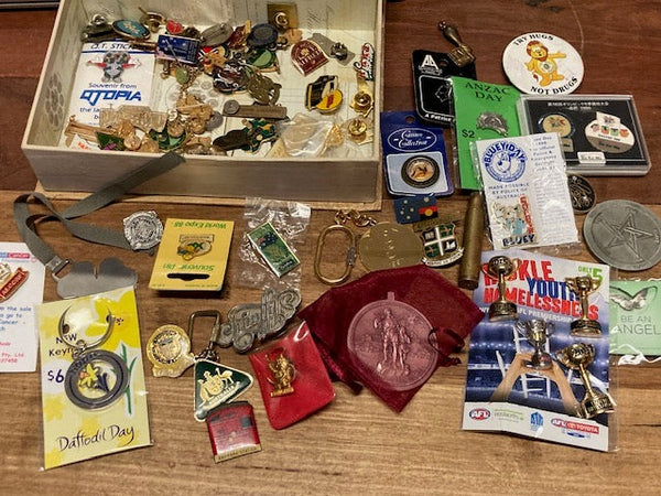 Box of Badges & Fobs