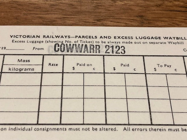 Vic Rail - Waybills for Cowwarr , Gippsland