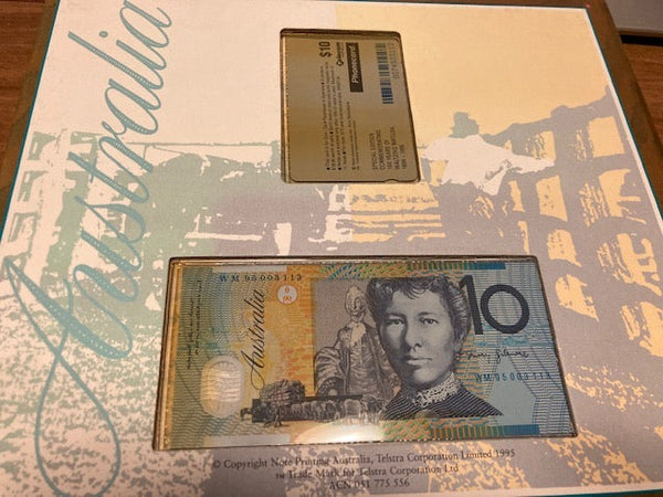 1995 - Waltzing Matilda Ten Dollar Note & Phone Card Folder