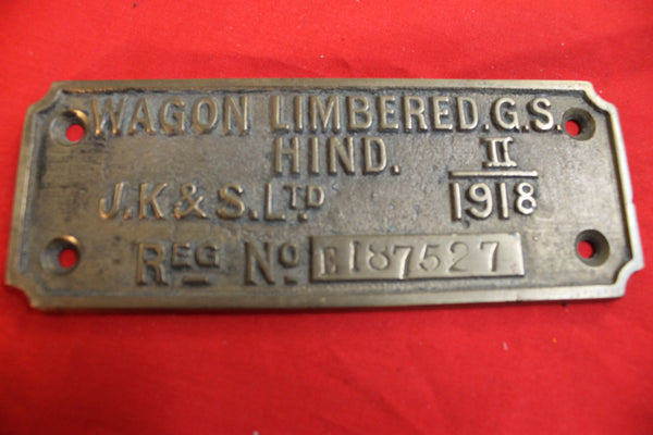 WW1 - Limbered Wagon Brass Makers Plate