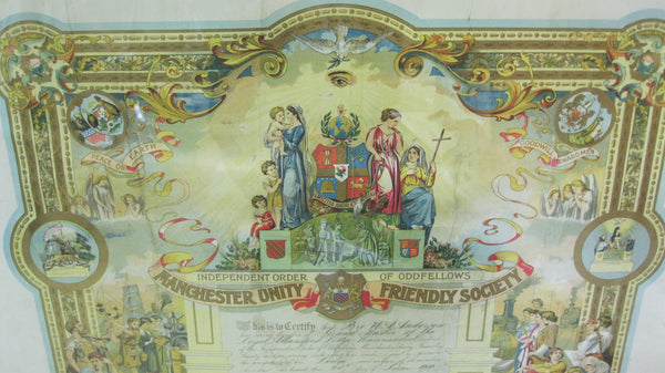 Large 1910 Manchester Unity Framed Certificate .