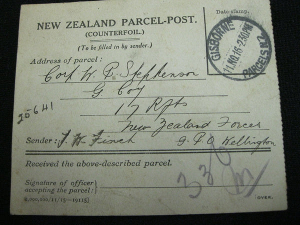 WW1 - NZ - Parcel Counterfoil .
