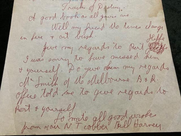 Handwritten Letter to Ion Idriess From Bill Harney