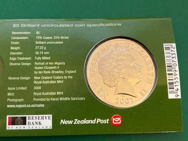 2007 - NZ  Five Dollar UNC Coin