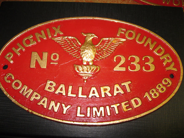 Phoenix Foundry Ballarat Cast Iron Plaque .
