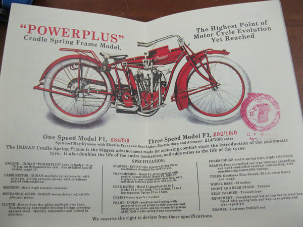 1916 - Edition of "Honest Injun" Indian Motorcycle Catalogue