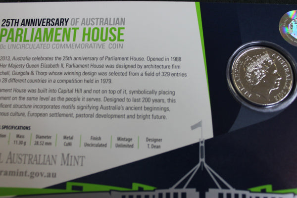 2013 - 25th Anniversary of Australian Parliament House 20 Cent
