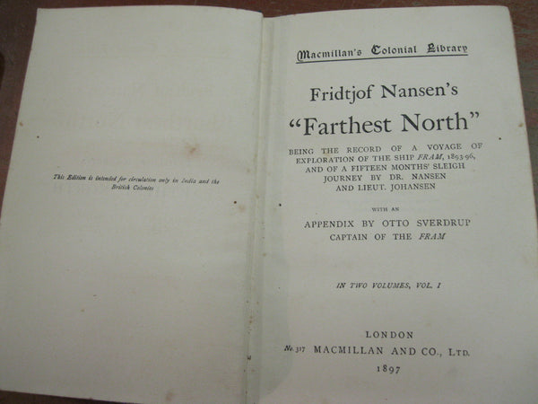 1897 - Two Vol Set " Farthest North " by Fridtjof Nansen