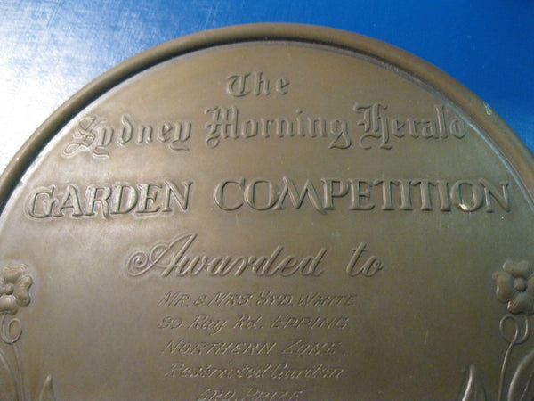 Bronze Sydney Morning Herald Gardening Prize Plaque