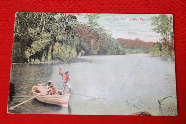 Spear Fishing , Lake Tyers Vic Rail Postcard